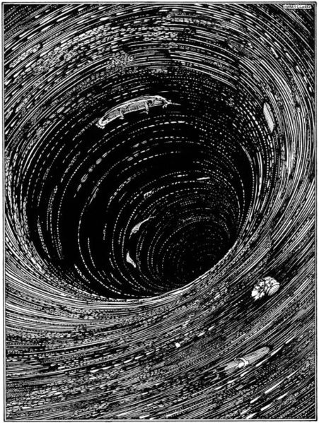 An illustration for the story A Descent Into the Maelstrom by the author Edgar Allen Poe